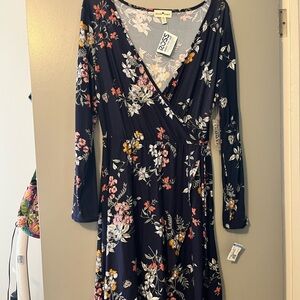 Derek Heart Navy Floral Long Sleeve Dress